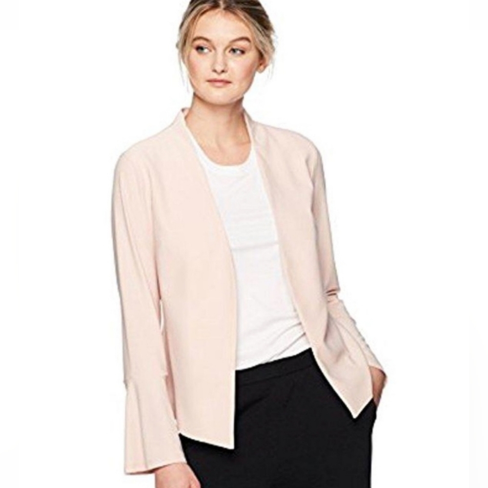 Adrianna Papell Blush Pink Bell Sleeve Collarless Open Front Blazer - M